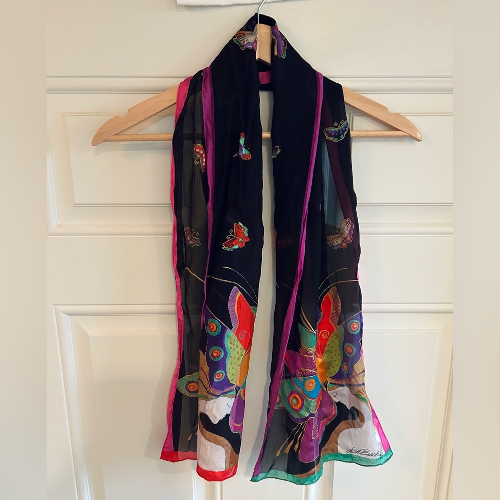 Vintage Laurel Burch 100% Silk Scarf Multicolor Butterfly Long Designer Wrap - Picture 2 of 16